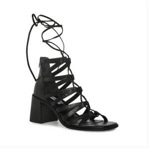 Steve Madden Cherri Sandals 9 Black NWOT Shoes Block Heel Strappy Ankle Tie